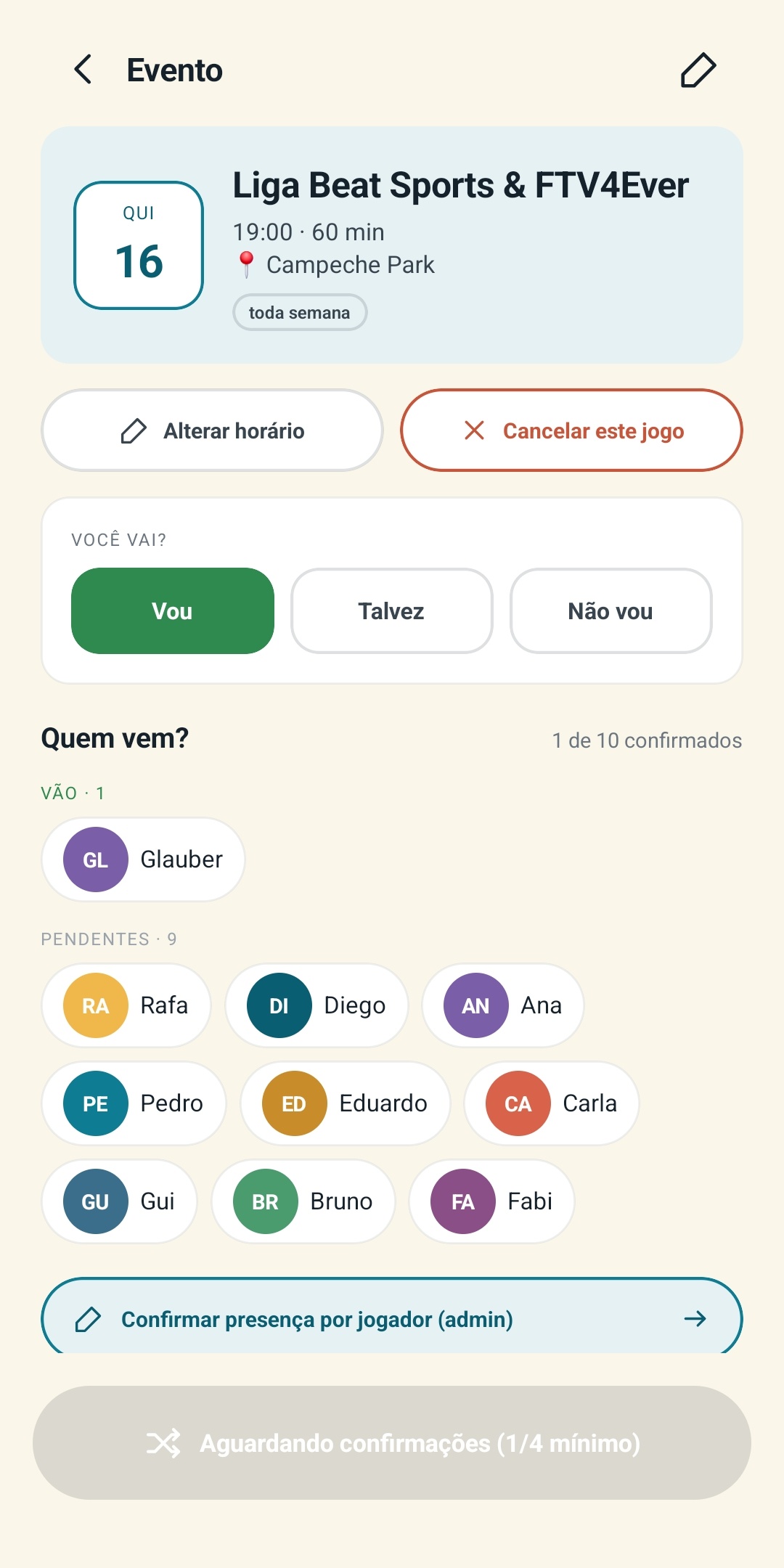 Confirmação de presença em um evento no BT4Ever